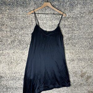 Sylc Dress Womens Large Black Satin Slip Asymmetrical Hem Spaghetti Strap Party